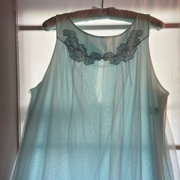 Gossard Artemis Blue Double Layer Full length Gown with Satin Floral Neckline L - Picture 3 of 13